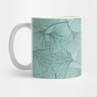 Ginkgo Biloba Tree Leaves Vintage Pattern in Blue Mug